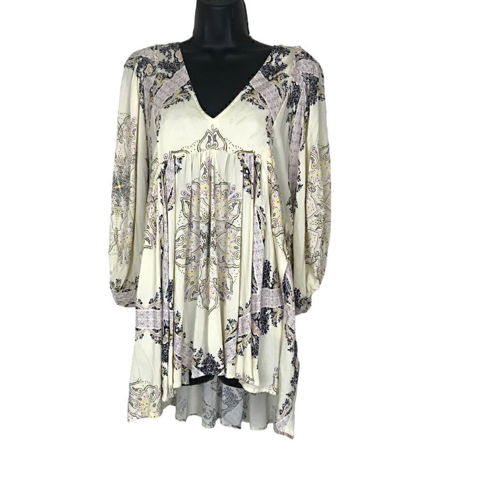 FREE People V-neck Oversized Extra Long High Low Hem Ballon Sleeves Size XS